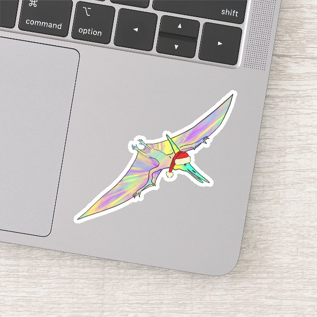 Festive Pterodactyl colorful Christmas Dinosaur Sticker (Detail)