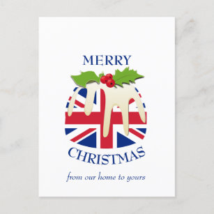 Festive Pudding BRITISH UNION JACK Christmas Postcard
