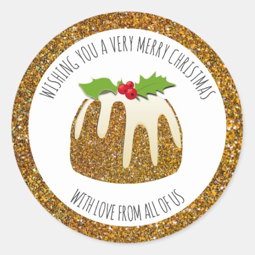 Festive Pudding Gold  GLITTER SPARKLE  Christmas Classic Round Sticker