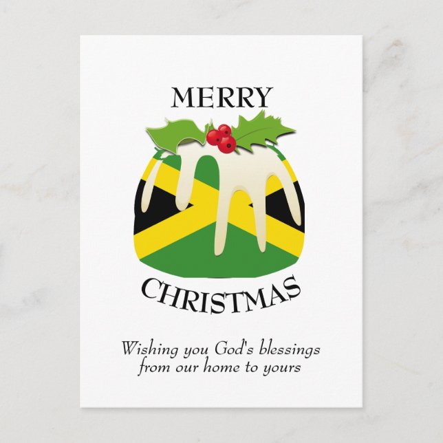 Festive Pudding JAMAICA FLAG Christmas Postcard (Front)