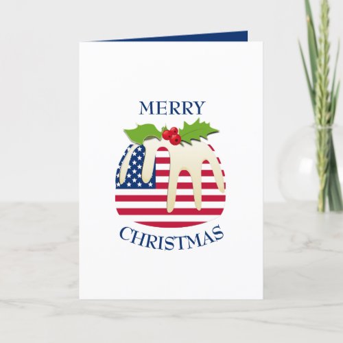 Festive Pudding with  AMERICAN FLAG  Christmas Holiday Card