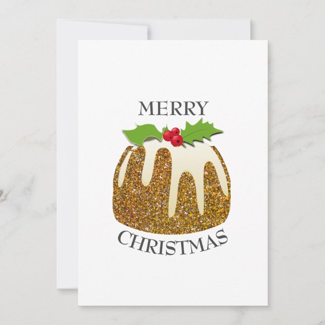 Festive Pudding with | GLITTER SPARKLE | Christmas Holiday Card (Front)