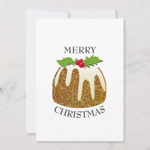Festive Pudding with  GLITTER SPARKLE  Christmas Holiday Card