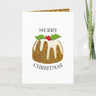 Festive Pudding with   GLITTER SPARKLE   Christmas Holiday Card