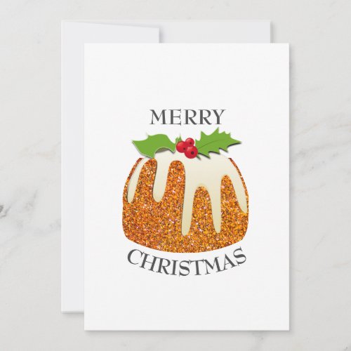Festive Pudding with Orange GLITTER Christmas Holiday Card