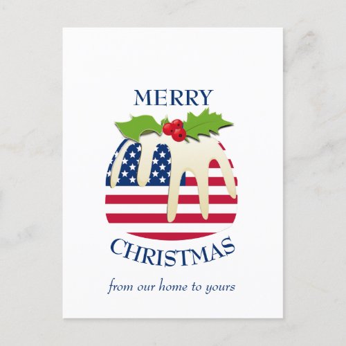 Festive Pudding with Patriotic USA FLAG Christmas  Postcard