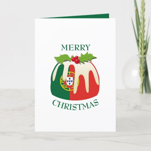 Festive Pudding with PORTUGAL FLAG Christmas Holiday Card