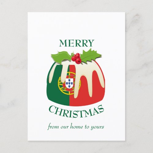 Festive Pudding with PORTUGAL FLAG Christmas Postcard