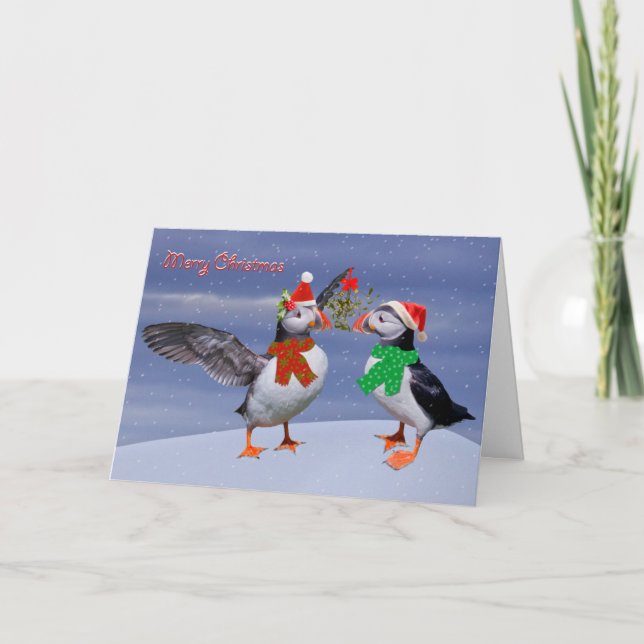 Festive Puffins Christmas Card (Front)