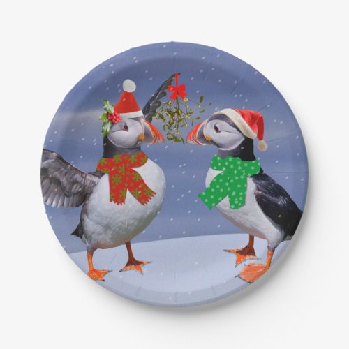 Festive Puffins Paper Plate