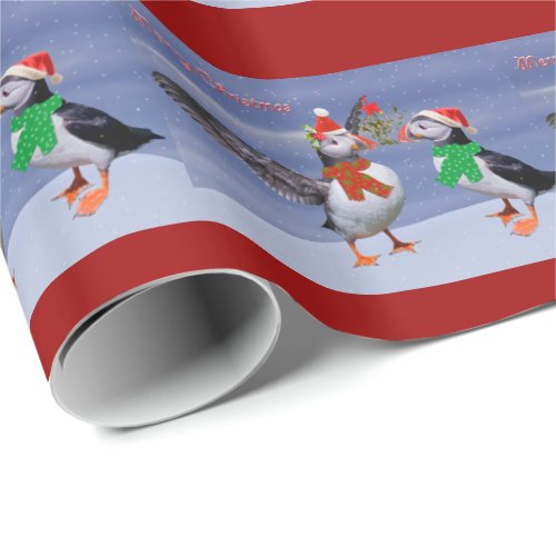 Festive Puffins Wrapping Paper _ Christmas