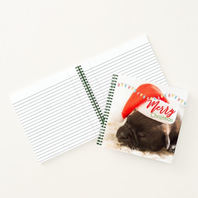 Festive Pug in Red Santa Hat with Christmas Lights Notebook (Inside)