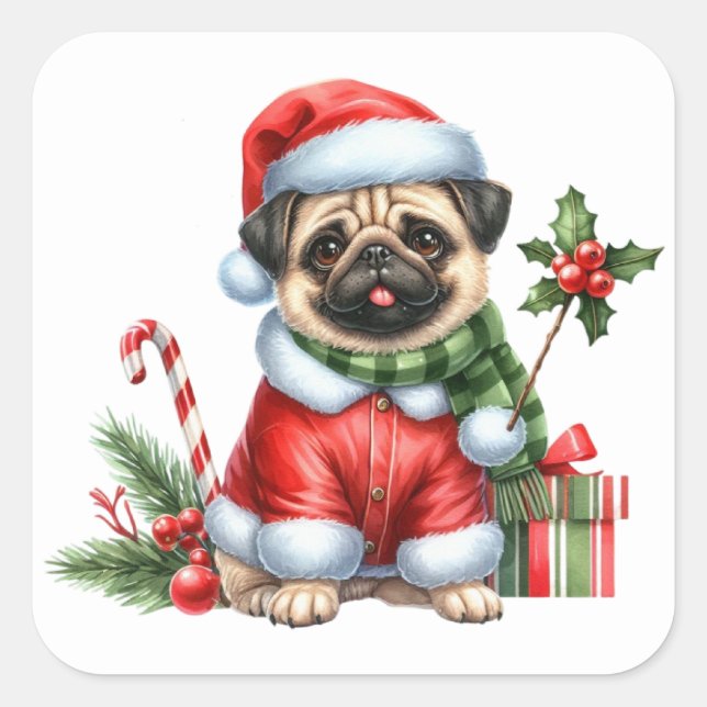 Festive Pug Stickers (Front)