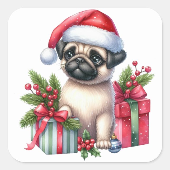 Festive Pug Stickers (Front)