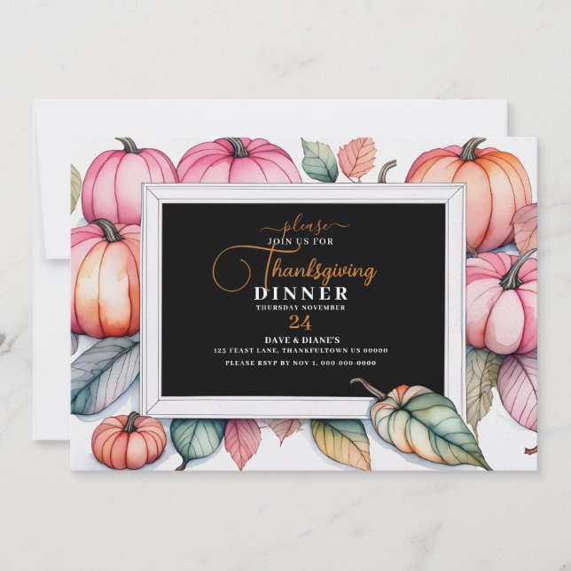 Festive Pumpkin Frame Thanksgiving Dinner Invitation (Front)