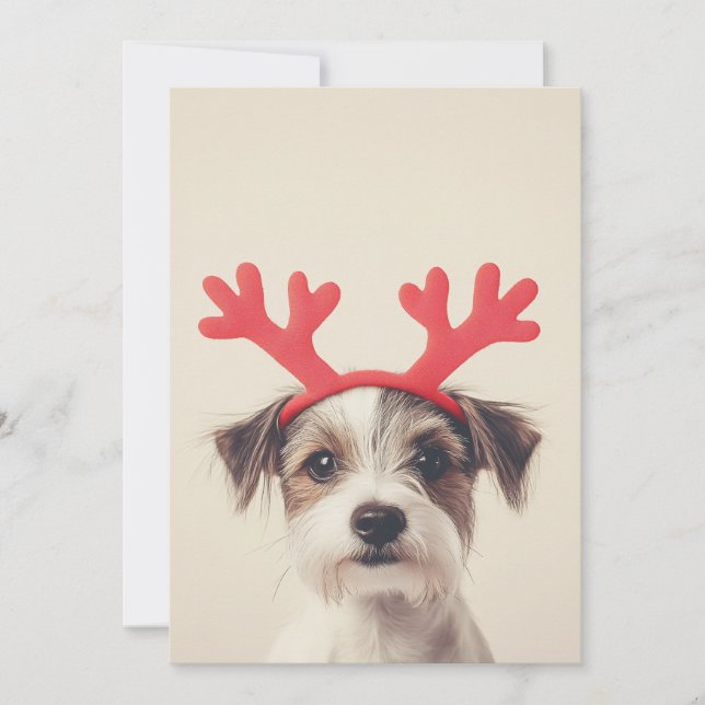 Festive Pup with Reindeer Antlers Invitation (Front)