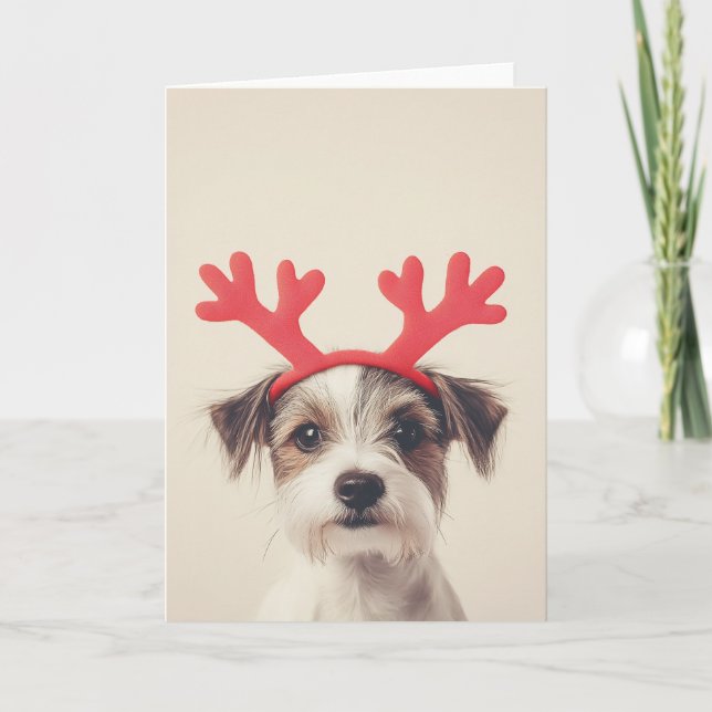 Festive Pup with Reindeer Antlers Invitation (Front)