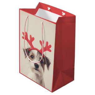 Festive Pup with Reindeer Antlers Medium Gift Bag