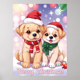 Festive Puppies with Holiday Cheer Christmas Poster