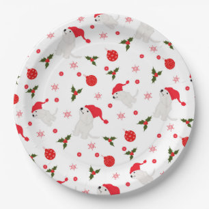 Festive Puppy Christmas Pattern Paper Plates
