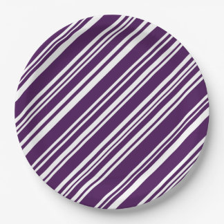 Festive Purple and White Stripes Paper Plates