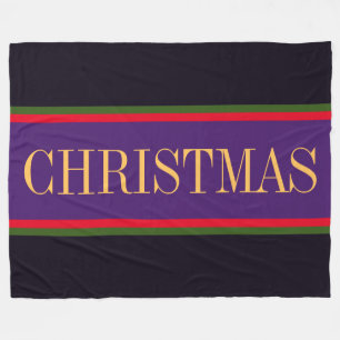 Festive Purple Black Red Green CHRISTMAS Stripes Fleece Blanket