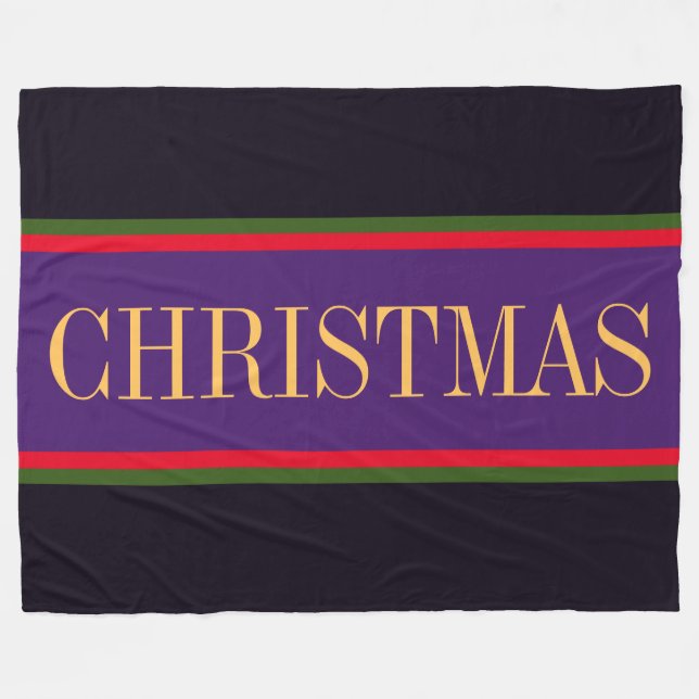 Festive Purple Black Red Green CHRISTMAS Stripes Fleece Blanket (Front (Horizontal))