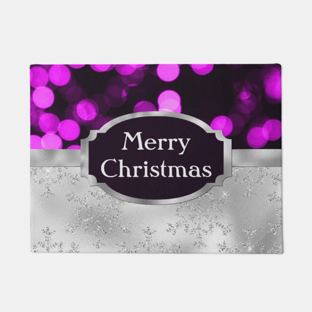 Festive Purple Bokeh & Silver Glitter Christmas Doormat (Front)