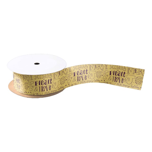 Festive Purple Christmas Typography  Satin Ribbon (Spool)