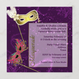 Festive Purple Custom Masquerade Ball Invitation
