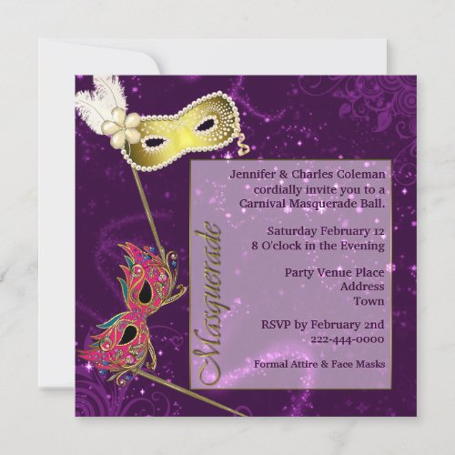 Festive Purple Custom Masquerade Ball Invitation