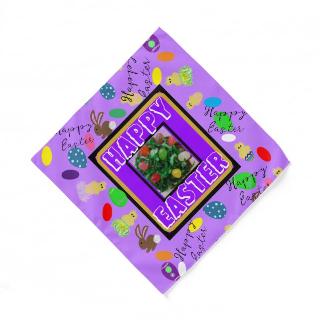 Festive Purple Easter Bunny Chick Eggs  Bandana (Front)