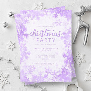 Festive Purple Faux Foil Snowflakes Christmas Invitation