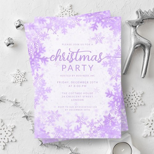 Festive Purple Faux Foil Snowflakes Christmas  Invitation