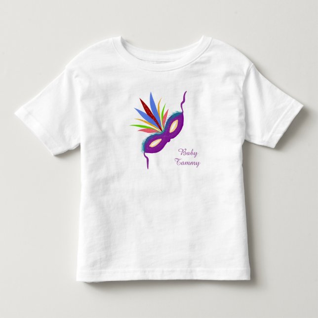 Festive Purple Feathered Mask Baby Girl Toddler T-shirt (Front)