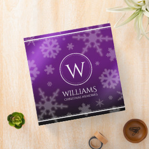 Festive Purple Foil Snowflakes Monogram Name 3 Ring Binder