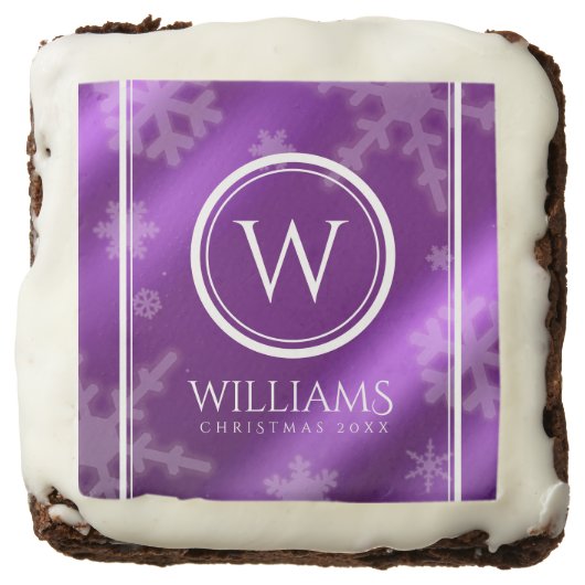 Festive Purple Foil Snowflakes Monogram Name Brownie (Front)