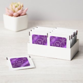Festive Purple Foil Snowflakes Monogram Name