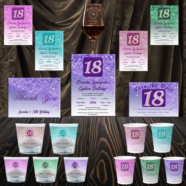 Festive Purple Glitter 18th Birthday Invitation (Creator Uploaded)