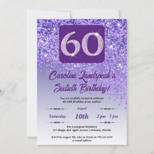 Festive Purple Glitter 60th Birthday Invitation