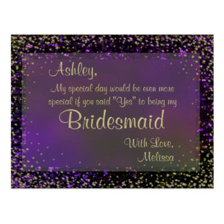Festive Purple Glow - Will You Be My Bridesmaid? Postcard
