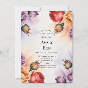 Festive Purple Orange and Red Roses Wedding Shower Invitation
