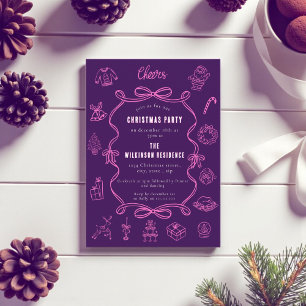 Festive Purple Pink doodle Art Holiday  Card