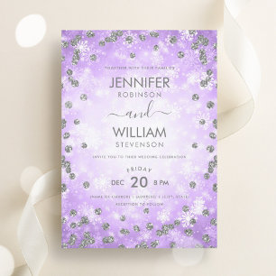 Festive Purple Silver Elegant Winter Wedding Invitation