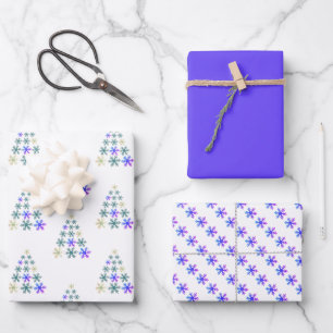 Festive Purple Snowflake Christmas Tree Wrapping Paper Sheets