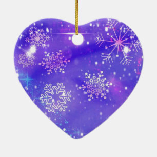 Festive Purple Snowflake Stars Christmas Party Ceramic Ornament