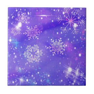 Festive Purple Snowflake Stars Christmas Party Ceramic Tile