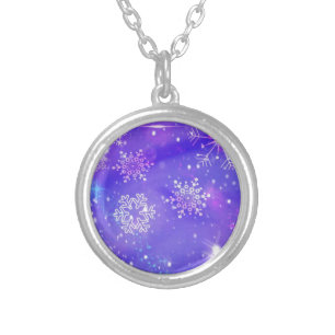 Festive Purple Snowflake Stars Christmas Party Silver Plated Necklace