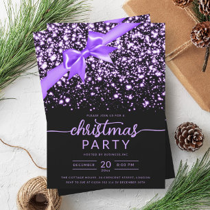 Festive Purple Winter Shiny Star Company Xmas Invitation
