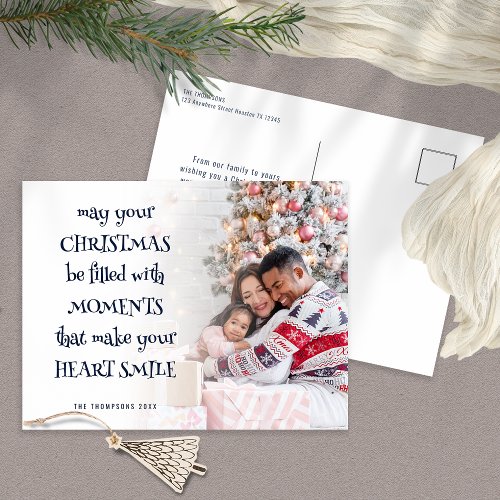 Festive Quote Photo Overlay Navy Blue White Holiday Postcard